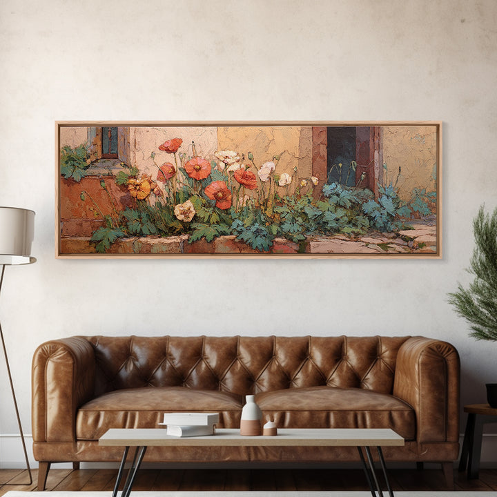 Poppies Beside a Stone Garden Wall Canvas Print, French Country Art, Gallery Decor, Farmhouse Decor, Fine Art, Country, FCA-3x1-31