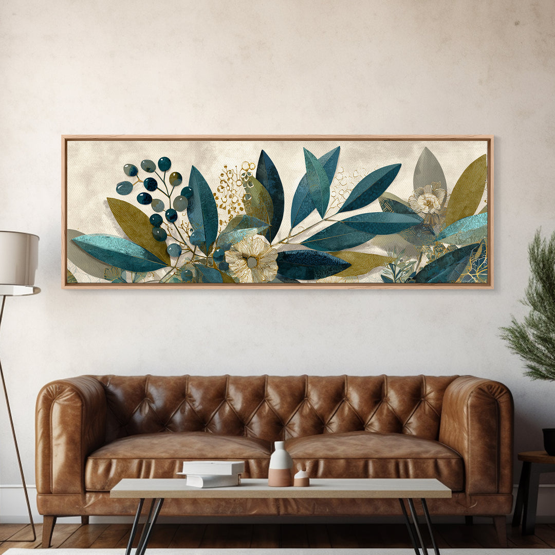 Olive Branch Wreath on Cream Ground Canvas Print, French Country Art, Minimalist Decor, Farmhouse Decor, Oil Painting, Country, FCA-3x1-38