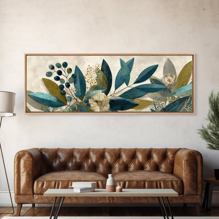 Olive Branch Wreath on Cream Ground Canvas Print, French Country Art, Minimalist Decor, Farmhouse Decor, Oil Painting, Country, FCA-3x1-38