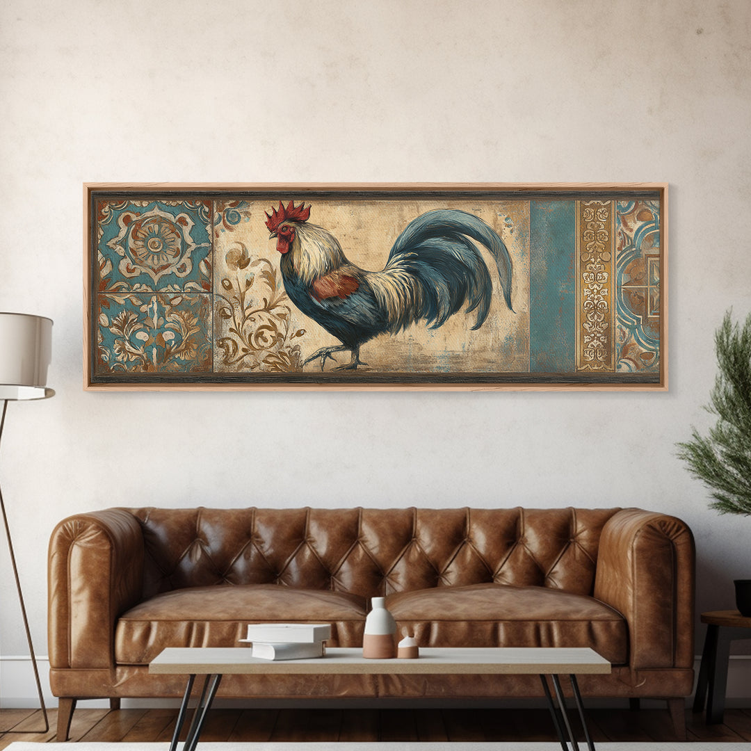 Rooster Portrait in Rustic French Palette Canvas Print, French Country Art, Farmhouse Decor, Oil Painting, Country, FCA-3x1-42
