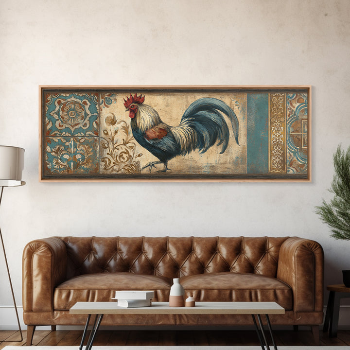 Rooster Portrait in Rustic French Palette Canvas Print, French Country Art, Farmhouse Decor, Oil Painting, Country, FCA-3x1-42
