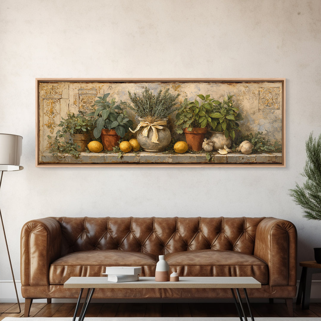 Farmhouse Kitchen Herbs Tied Framed Canvas Print, French Country Art, Digital Wall Art, Farmhouse Decor, Fine Art, Country, FCA-3x1-53