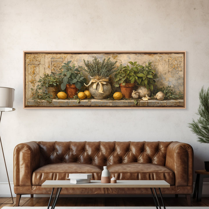 Farmhouse Kitchen Herbs Tied Framed Canvas Print, French Country Art, Digital Wall Art, Farmhouse Decor, Fine Art, Country, FCA-3x1-53