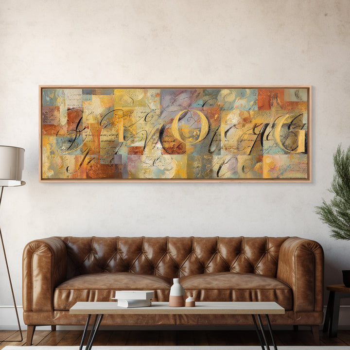 French Script Flourishes Without Readable Text Framed Canvas Print, French Country Art, Digital Art, Farmhouse Decor, Country, FCA-3x1-58