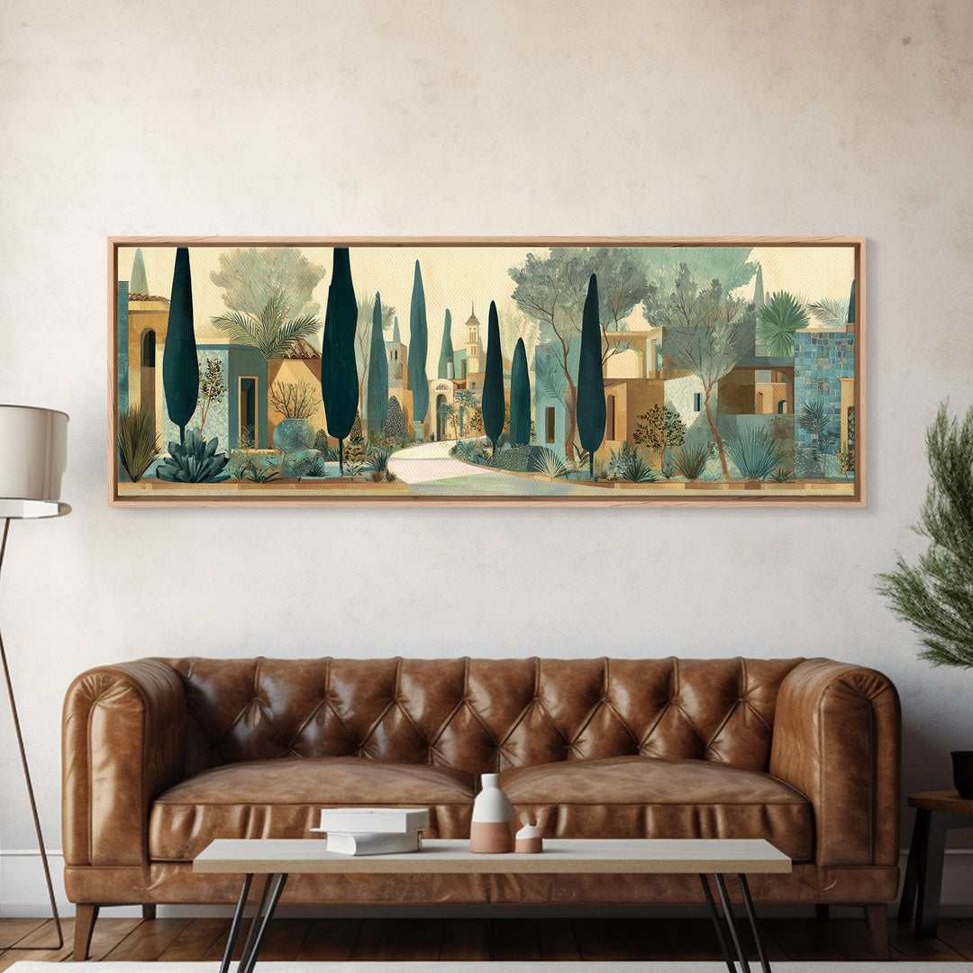 Country Lane Lined Framed Canvas Print, French Country Art, Neutral Decor, Farmhouse Decor, Abstract Art, Country, Wall Art, FCA-3x1-63