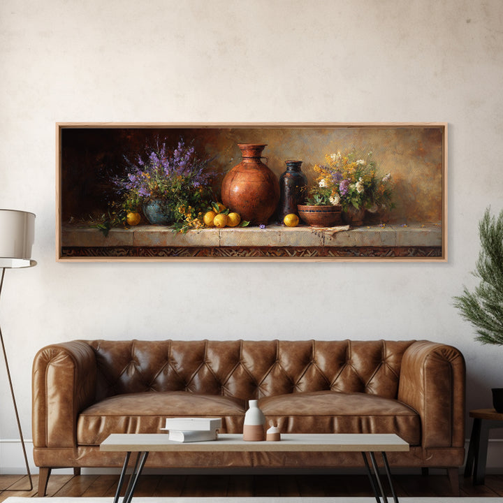 Antique Copper Pot and Flowers Still Life Canvas Print, French Country Art, Modern Decor, Farmhouse Decor, Country, FCA-3x1-64