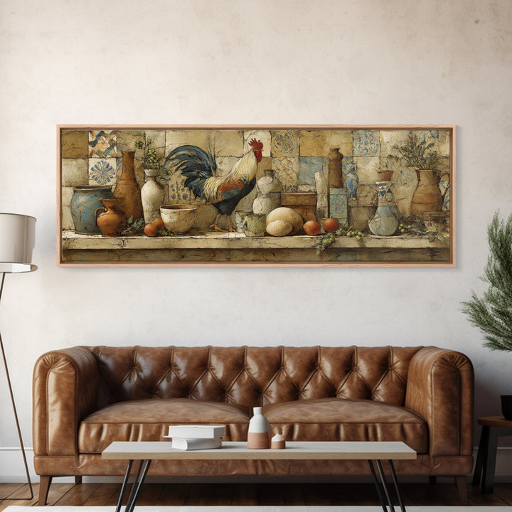 Rooster Portrait in Rustic French Palette Canvas Print, French Country Art, Farmhouse Decor, Oil Painting, Country, FCA-3x1-66