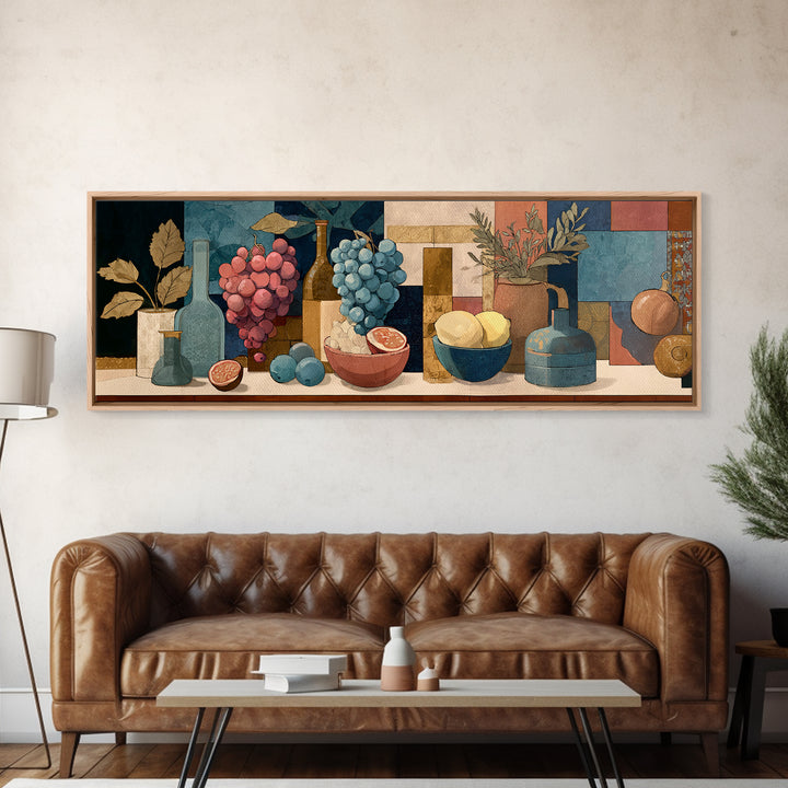 Grapes and Wine Still Life Framed Canvas Print, French Country Art, Farmhouse Decor, Fine Art, Country, Farmhouse Wall Art, FCA-3x1-73