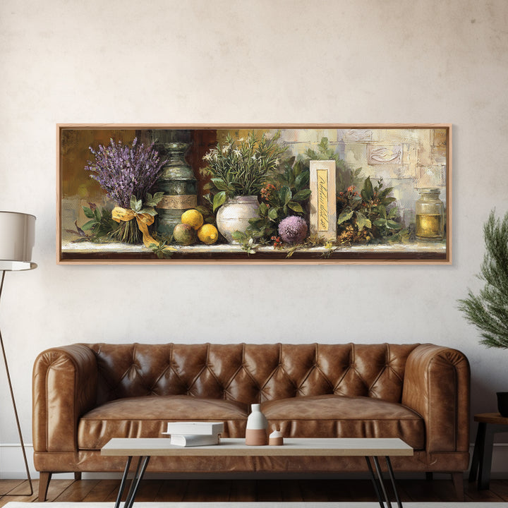 Farmhouse Kitchen Herbs Tied Framed Canvas Print, French Country Art, Digital Wall Art, Farmhouse Decor, Fine Art, Country, FCA-3x1-77