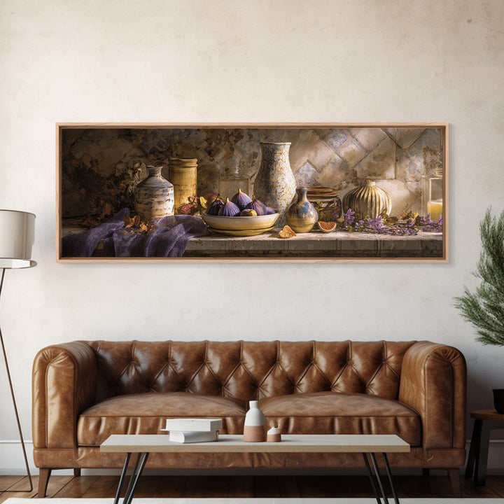 Figs on Ceramic Plate Canvas Print, French Country Art, Landscape Painting, Farmhouse Decor, Abstract Art, Country, FCA-3x1-8