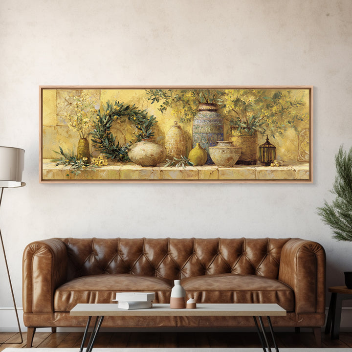 Olive Branch Wreath on Cream Ground Canvas Print, French Country Art, Minimalist Decor, Farmhouse Decor, Fine Art, Country, FCA-3x1-86