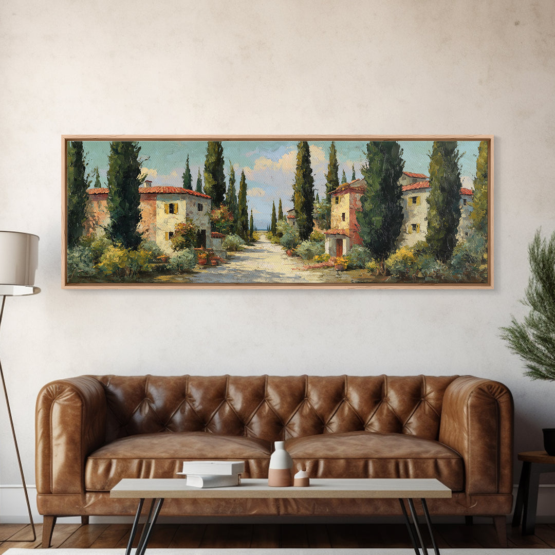 Country Lane Lined Framed Canvas Print, French Country Art, Contemporary Art, Farmhouse Decor, Abstract Art, Country, FCA-3x1-87