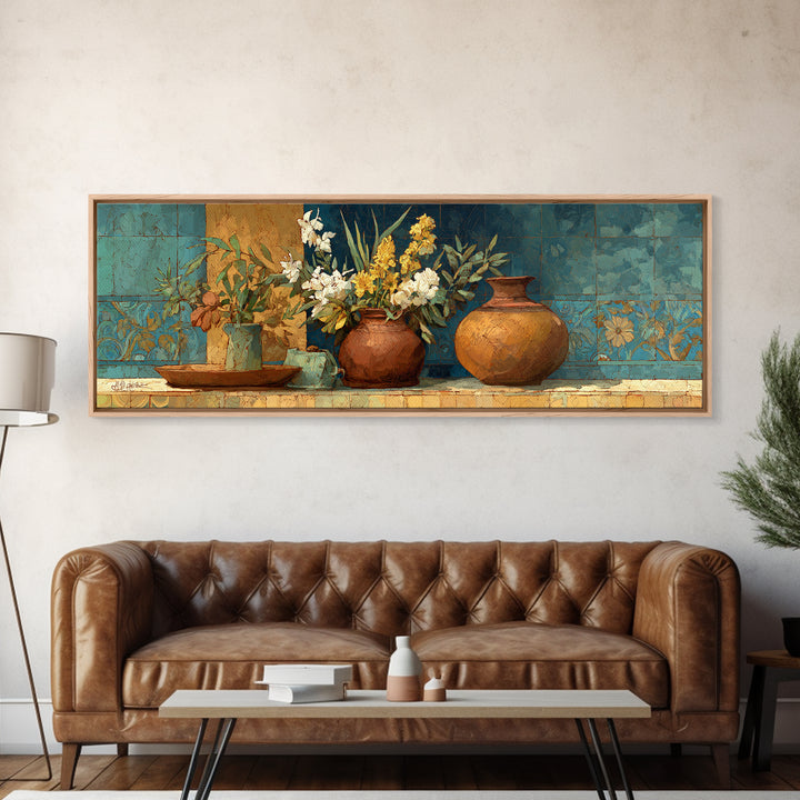 Antique Copper Pot and Flowers Still Life Canvas Print, French Country Art, Art Print, Farmhouse Decor, Watercolor Art, Country, FCA-3x1-88