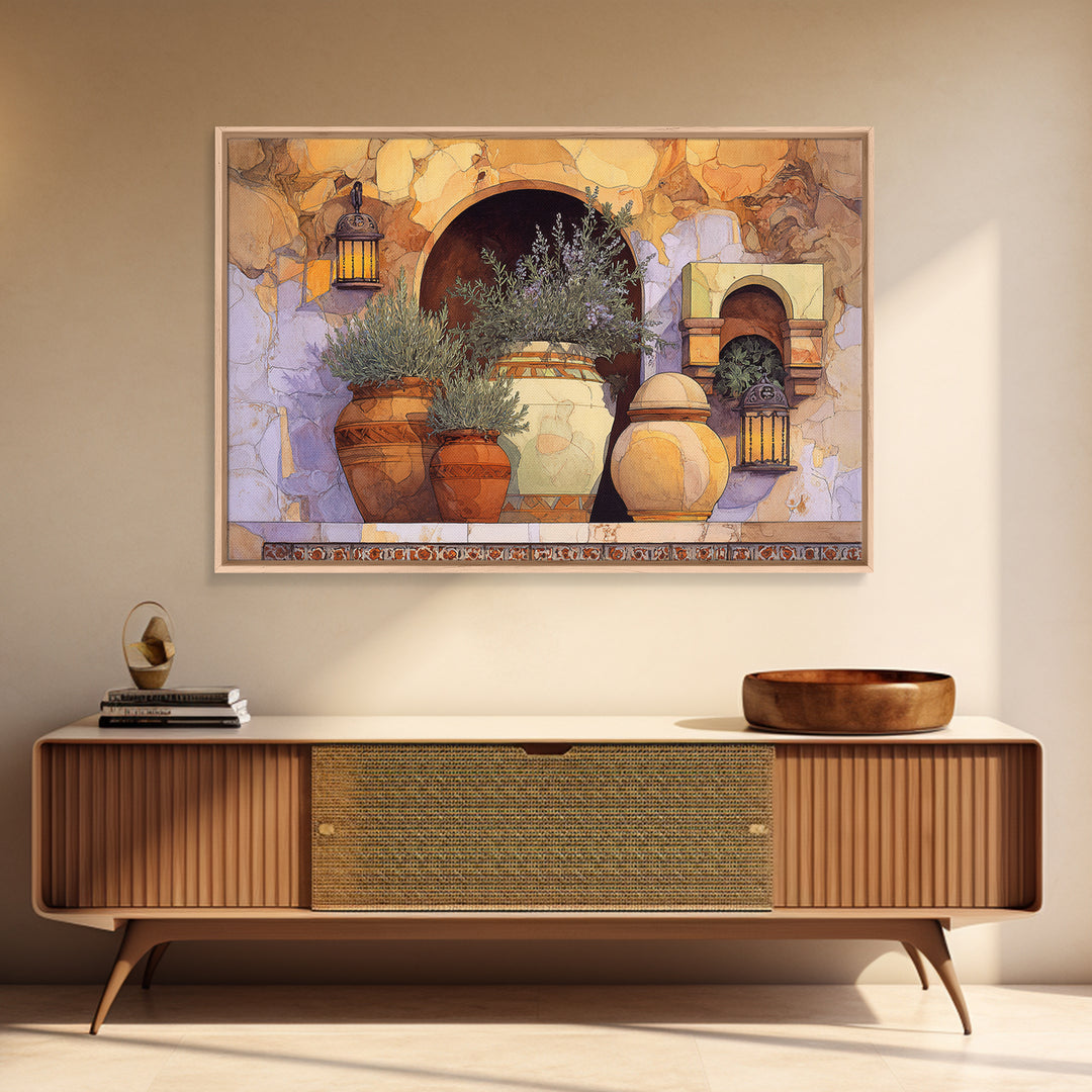 Terra Cotta Pots Framed Canvas Print, French Country Art, Neutral Decor, Farmhouse Decor, Fine Art, Country, Wall Art, FCA-3x2-15