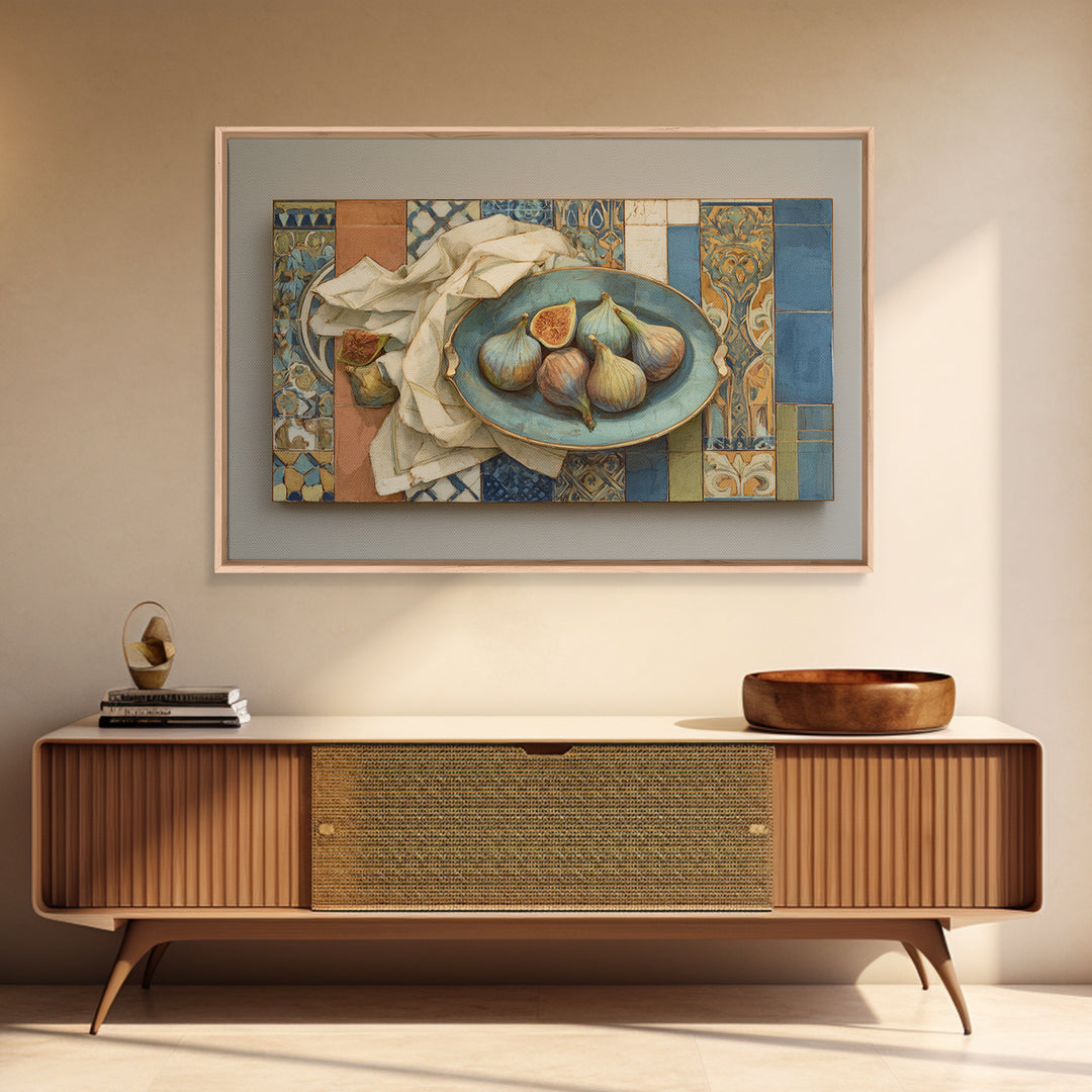 Figs on Ceramic Plate Framed Canvas Print, French Country Art, Room Decor, Farmhouse Decor, Abstract Art, Country, FCA-3x2-20