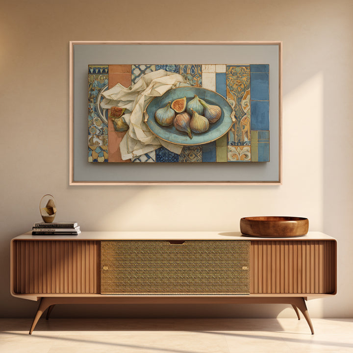 Figs on Ceramic Plate Framed Canvas Print, French Country Art, Room Decor, Farmhouse Decor, Abstract Art, Country, FCA-3x2-20