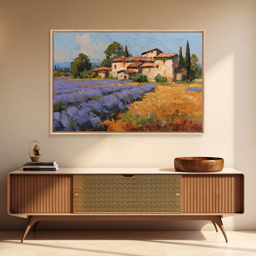 Lavender Field with Distant Stone Farmhouse Canvas Print, French Country Art, Printable Art, Farmhouse Decor, Fine Art, Country, FCA-3x2-29
