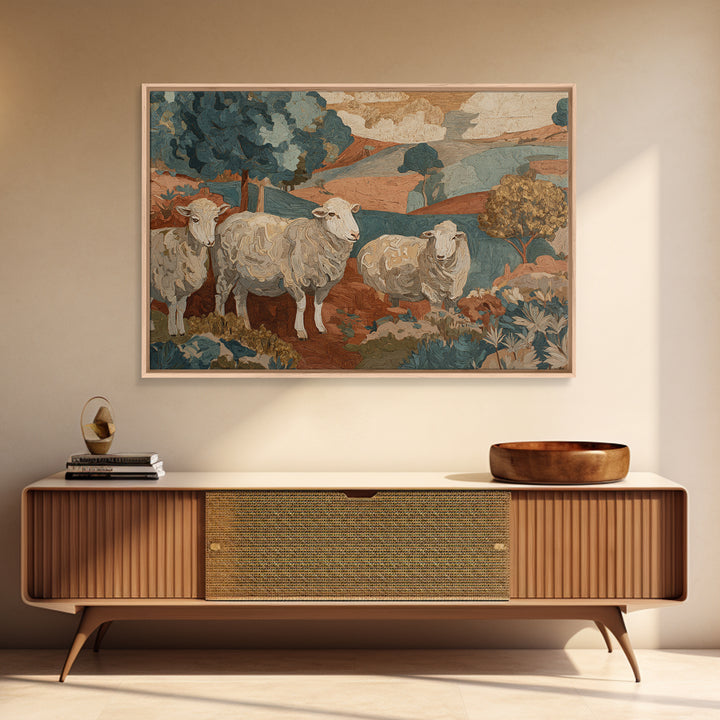 Pastoral Sheep in Rolling Countryside Canvas Print, French Country Art, Digital Prints, Farmhouse Decor, Fine Art, Country, FCA-3x2-42