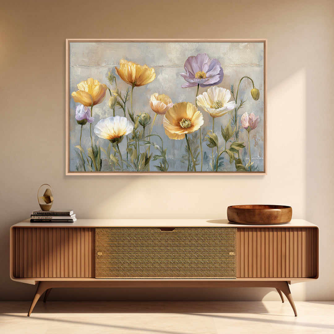 Poppies Beside a Stone Garden Wall Canvas Print, French Country Art, Oil Painting, Farmhouse Decor, Fine Art, Country, FCA-3x2-43