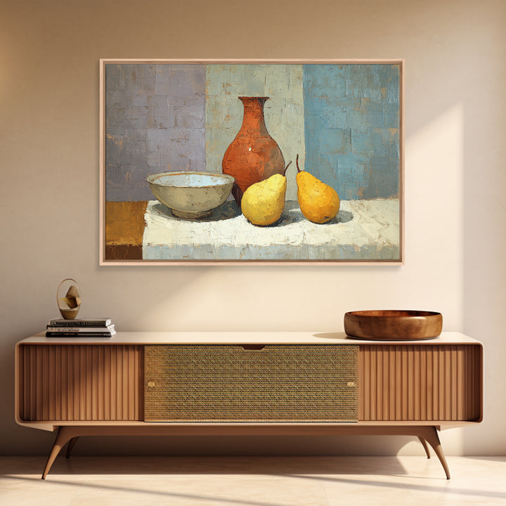 Pear Still Life on Linen Tablecloth Canvas Print, French Country Art, Printable Art, Farmhouse Decor, Abstract Art, Country, FCA-3x2-56
