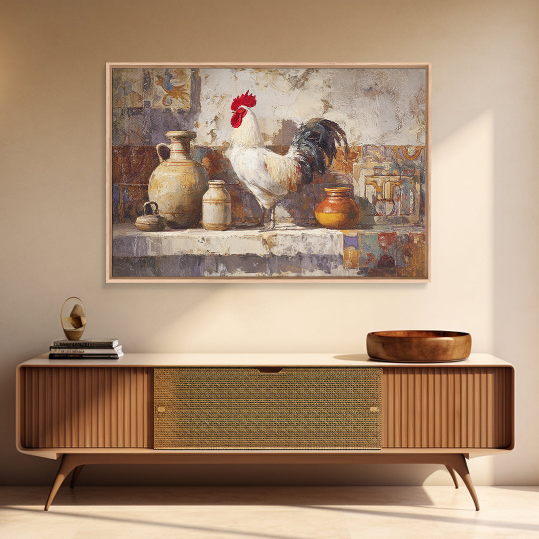 Rooster Portrait in Rustic French Palette Framed Canvas Print, French Country Art, Contemporary Art, Farmhouse Decor, Country, FCA-3x2-6