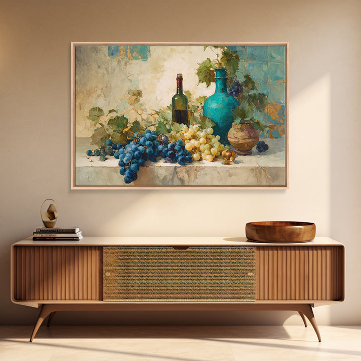 Grapes and Wine Still Life Canvas Print, French Country Art, Oil Painting, Farmhouse Decor, Country, Digital Art Prints, FCA-3x2-61