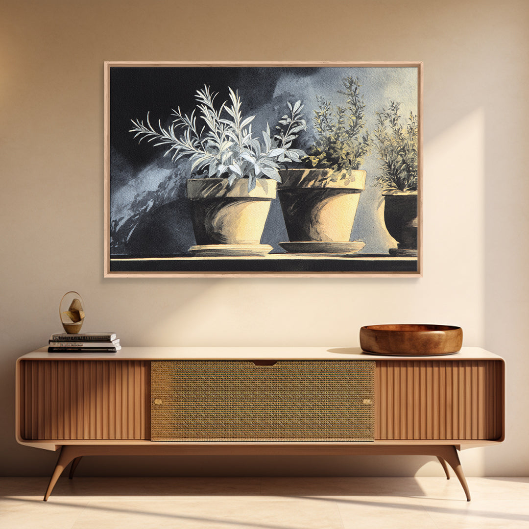 Terra Cotta Pots Framed Canvas Print, French Country Art, Neutral Decor, Farmhouse Decor, Fine Art, Country, Wall Art, FCA-3x2-63