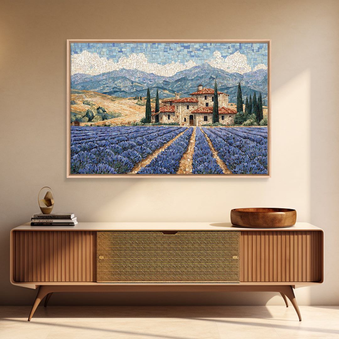 Lavender Field with Distant Stone Farmhouse Canvas Print, French Country Art, Farmhouse Wall Decor, Farmhouse Decor, Country, FCA-3x2-77