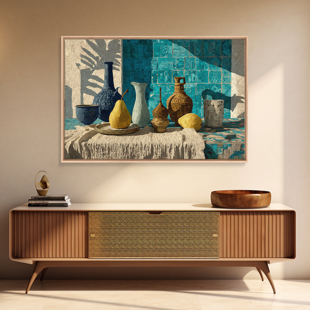 Pear Still Life on Linen Tablecloth Canvas Print, French Country Art, Farmhouse Wall Decor, Farmhouse Decor, Country, FCA-3x2-80