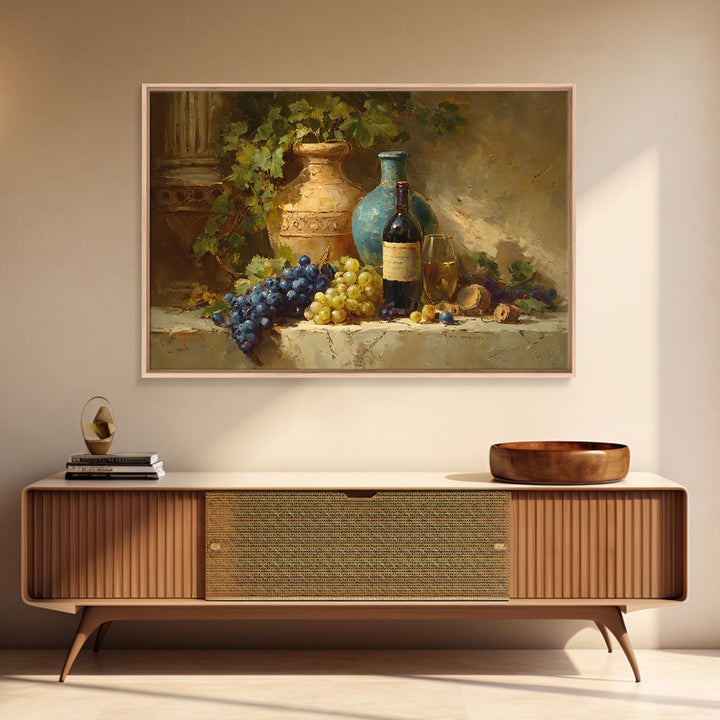 Grapes and Wine Still Life Framed Canvas Print, French Country Art, Farmhouse Decor, Fine Art, Country, Farmhouse Wall Art, FCA-3x2-85