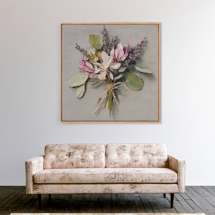 Lavender Bundle Tied Framed Canvas Print, Floral Art, Neutral Tone Abstract Floral Art, Living Room Decor, Fine Art, Bloom, FLO-1x1-34
