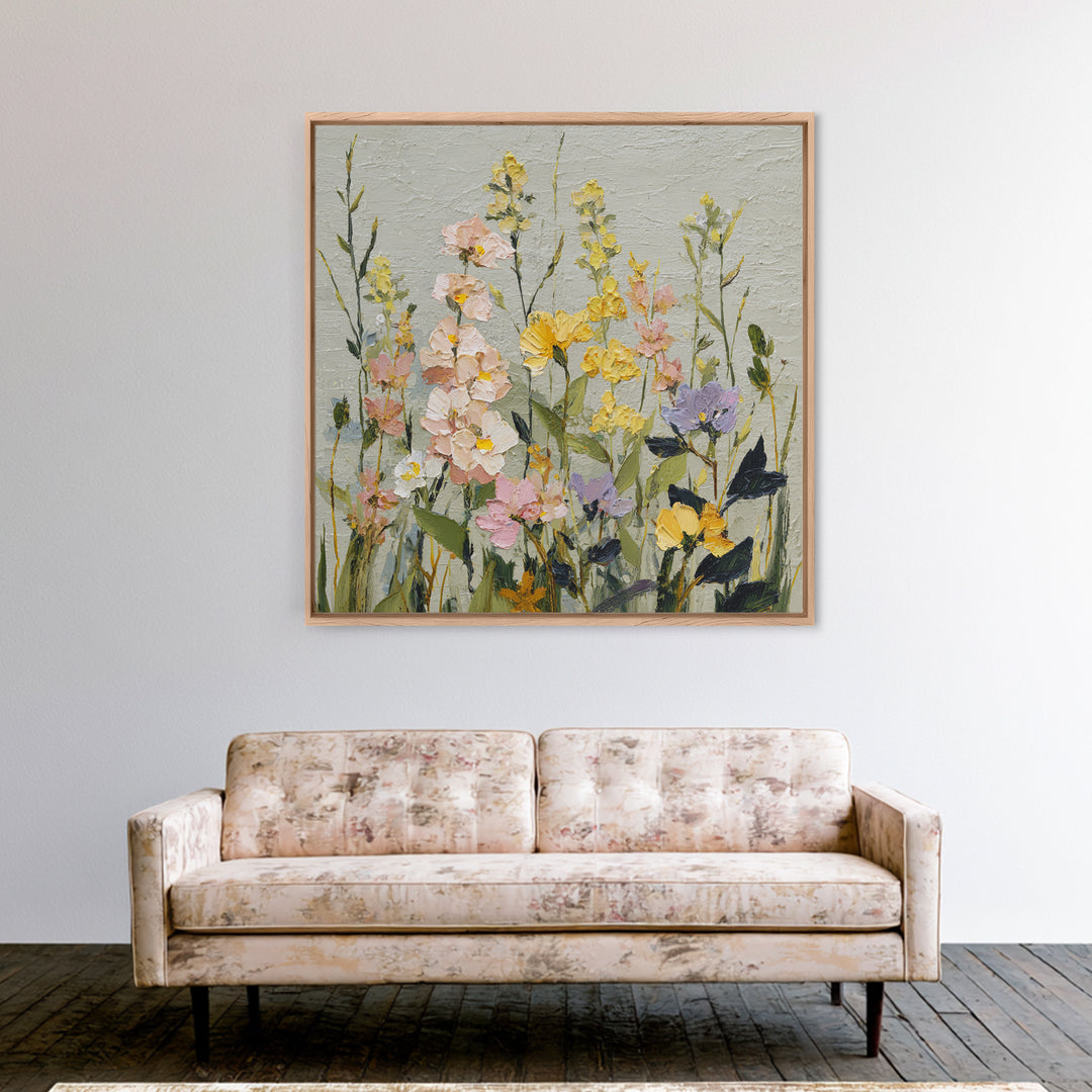 Wildflower Meadow in Loose Impressionist Paint Canvas Print, Floral Art, Art, Living Room Decor, Oil Painting, Bloom, FLO-1x1-99