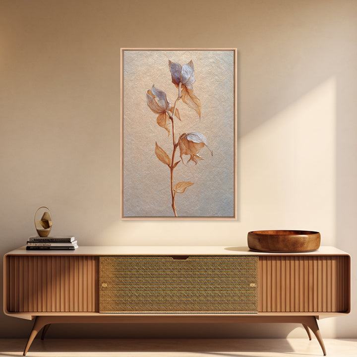 Orchid Stem with Elegant Negative Space Framed Canvas Print, Floral Art, Dark Academia Decor, Living Room Decor, Bloom, FLO-2x3-43