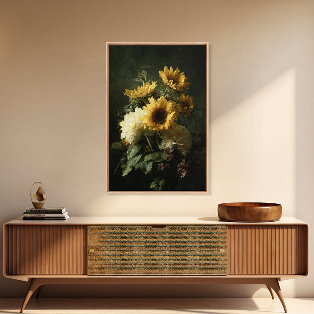 Sunflower Bouquet in Bold Golden Tones Canvas Print, Floral Art, Art Nouveau Decor, Living Room Decor, Fine Art, Bloom, FLO-2x3-61