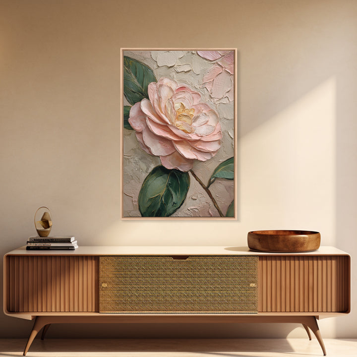 Camellia Bloom with Glossy Leaves Canvas Print, Floral Art, Digital Art, Living Room Decor, Fine Art, Bloom, Floral Art Print, FLO-2x3-72