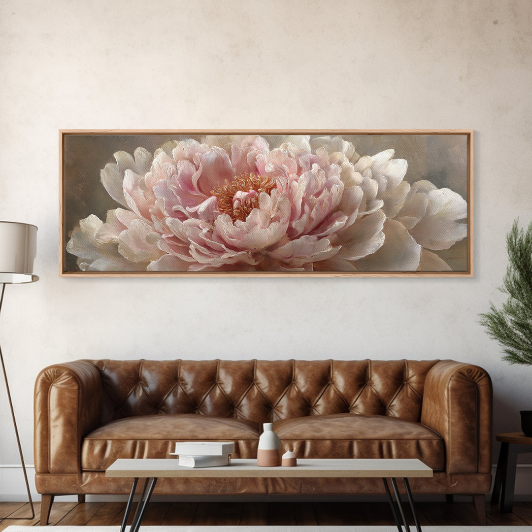 Oversized Blush Peony Canvas Print, Floral Art, Neutral Tone Abstract Floral Art, Living Room Decor, Fine Art, Bloom, FLO-3x1-41