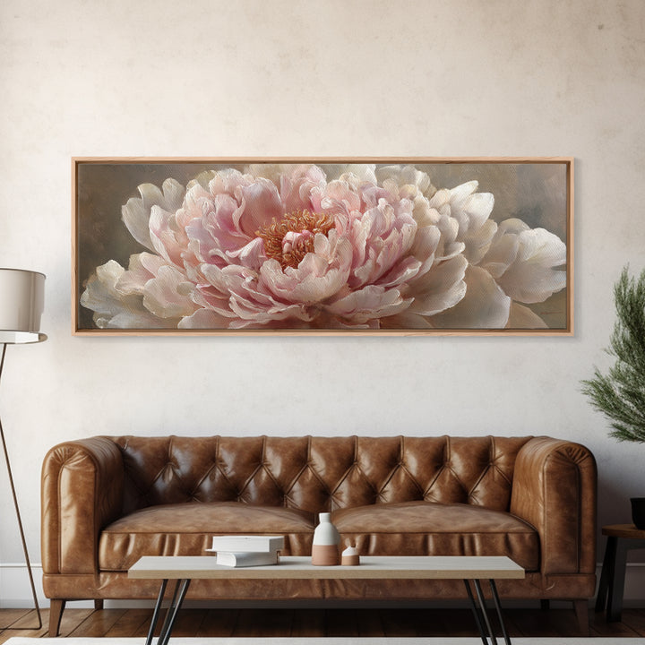 Oversized Blush Peony Canvas Print, Floral Art, Neutral Tone Abstract Floral Art, Living Room Decor, Fine Art, Bloom, FLO-3x1-41