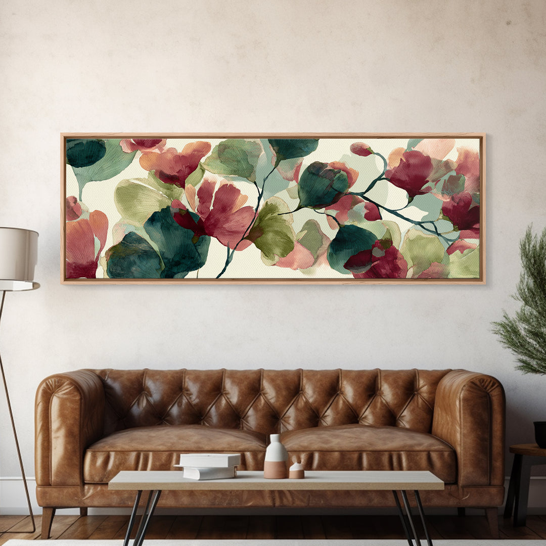 Abstract Flower Forms Framed Canvas Print, Floral Art, Peel Stick Wallpaper, Living Room Decor, Oil Painting, Bloom, FLO-3x1-82