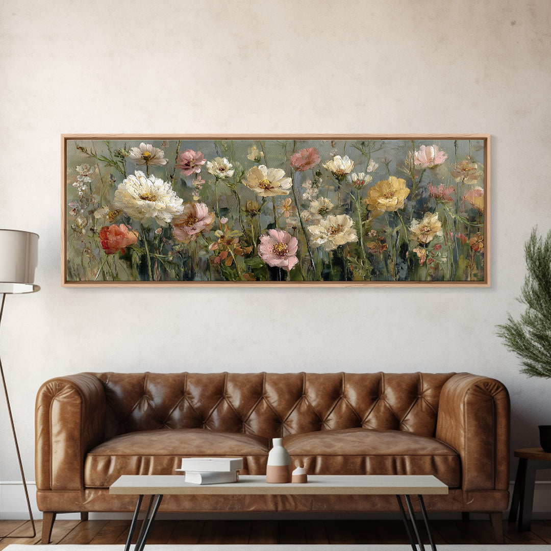 Wildflower Meadow in Loose Impressionist Paint Canvas Print, Floral Art, Art Print, Living Room Decor, Fine Art, Bloom, FLO-3x1-91