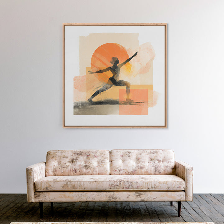 Yoga Warrior Pose Framed Canvas Print, Fitness Studio Art, Motivational Canvas, Gym Decor, Fine Art, Motion, Textured Painting, FSA-1x1-79