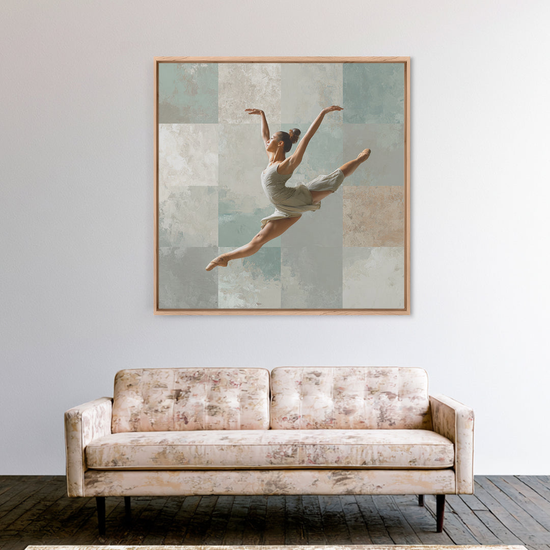 Dancer Leap with Painterly Energy Framed Canvas Print, Fitness Studio Art, Home Decor, Gym Decor, Fine Art, Motion, FSA-1x1-83