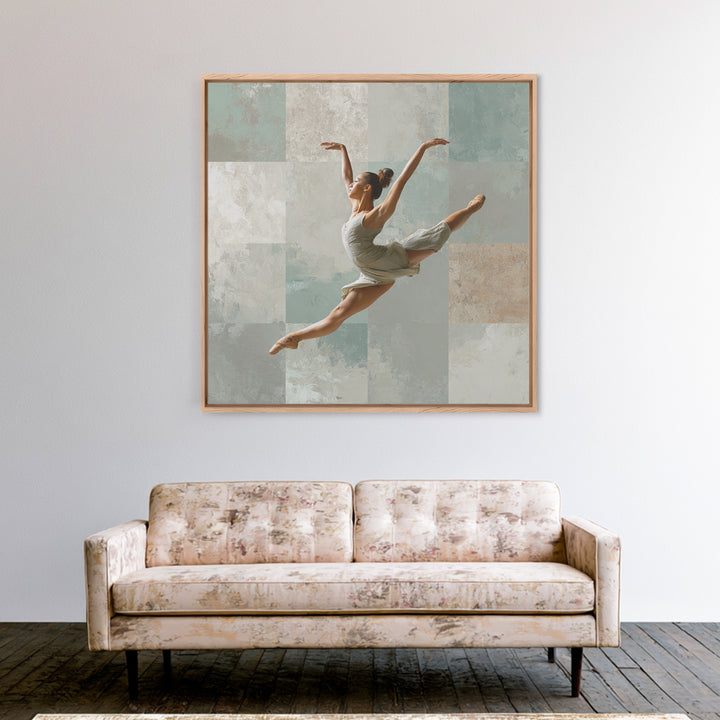 Dancer Leap with Painterly Energy Framed Canvas Print, Fitness Studio Art, Home Decor, Gym Decor, Fine Art, Motion, FSA-1x1-83