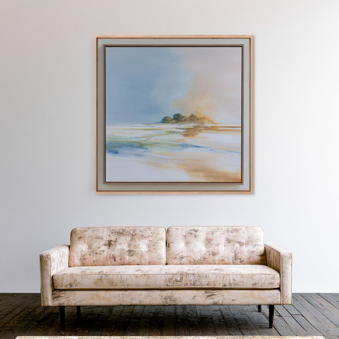 Tropical Trail Hike Landscape for Wellness Mood Framed Canvas Print, Fitness Studio Art, Dance Studio Decor, Gym Decor, Motion, FSA-1x1-93