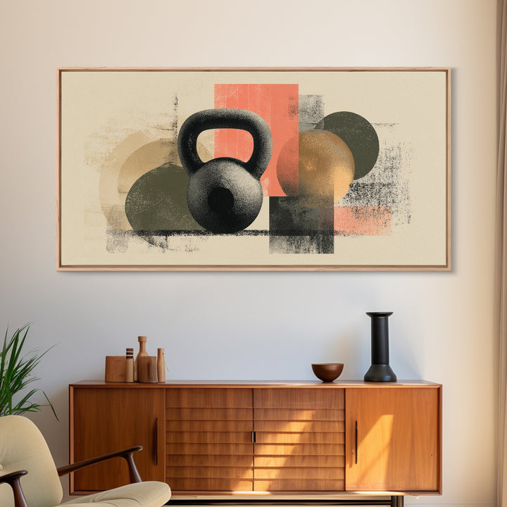 Kettlebell and Chalk Dust Canvas Print, Fitness Studio Art, Yoga Room Decor, Gym Decor, Abstract Art, Motion, Textured Painting, FSA-2x1-26