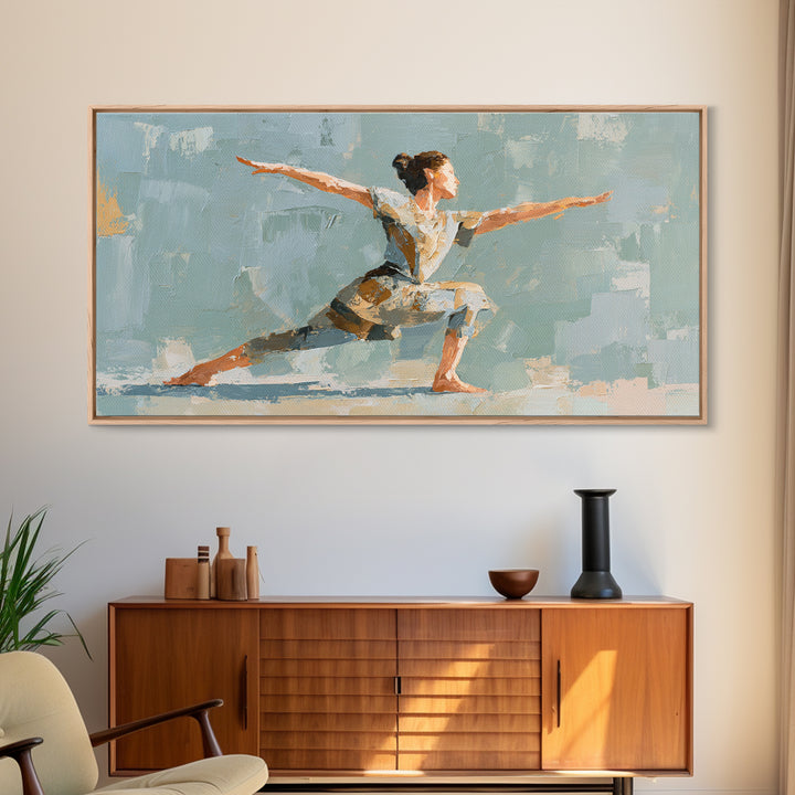Yoga Warrior Pose Framed Canvas Print, Fitness Studio Art, Fitness, Gym Decor, Motion, Dancing Wall Art, Fitness Motivation, FSA-2x1-3