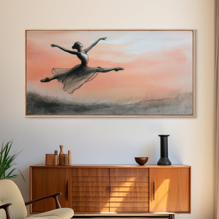 Dancer Leap with Painterly Energy Framed Canvas Print, Fitness Studio Art, Textured Painting, Gym Decor, Fine Art, Motion, FSA-2x1-7