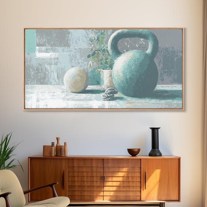 Kettlebell and Chalk Dust Canvas Print, Fitness Studio Art, Art Print, Gym Decor, Watercolor Art, Motion, Motivational Poster, FSA-2x1-74