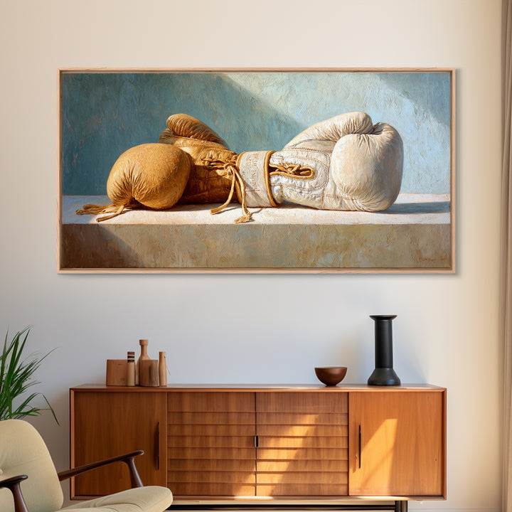 Boxing Gloves Still Life Framed Canvas Print, Fitness Studio Art, Contemporary Art, Gym Decor, Motion, Aesthetic Room Decor, FSA-2x1-97
