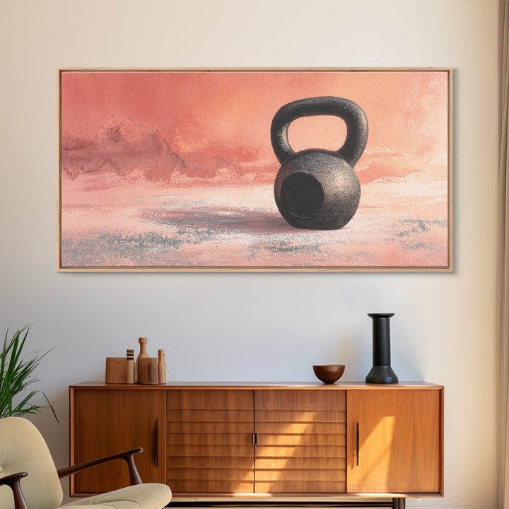 Kettlebell and Chalk Dust Canvas Print, Fitness Studio Art, Art Print, Gym Decor, Watercolor Art, Motion, Motivational Poster, FSA-2x1-98