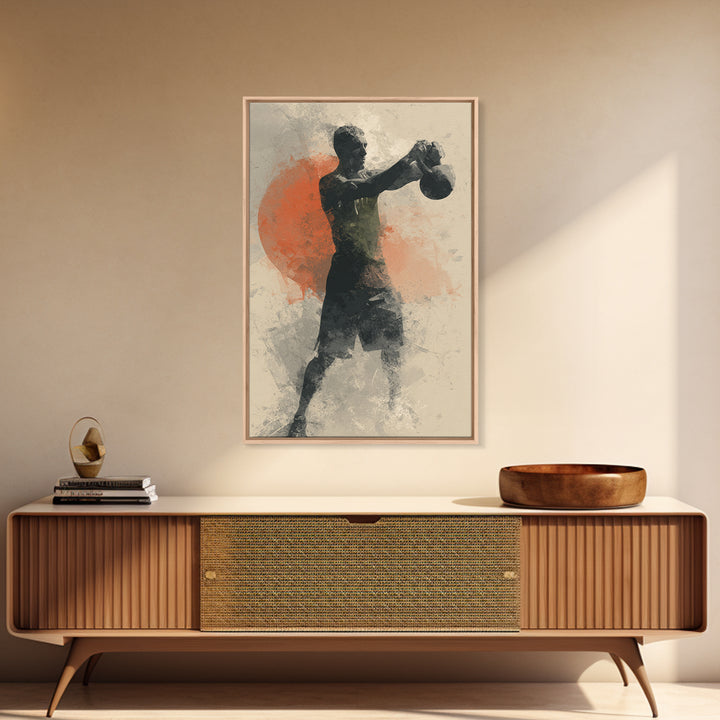 Kettlebell and Chalk Dust Canvas Print, Fitness Studio Art, Yoga Room Decor, Gym Decor, Oil Painting, Motion, Textured Painting, FSA-2x3-14